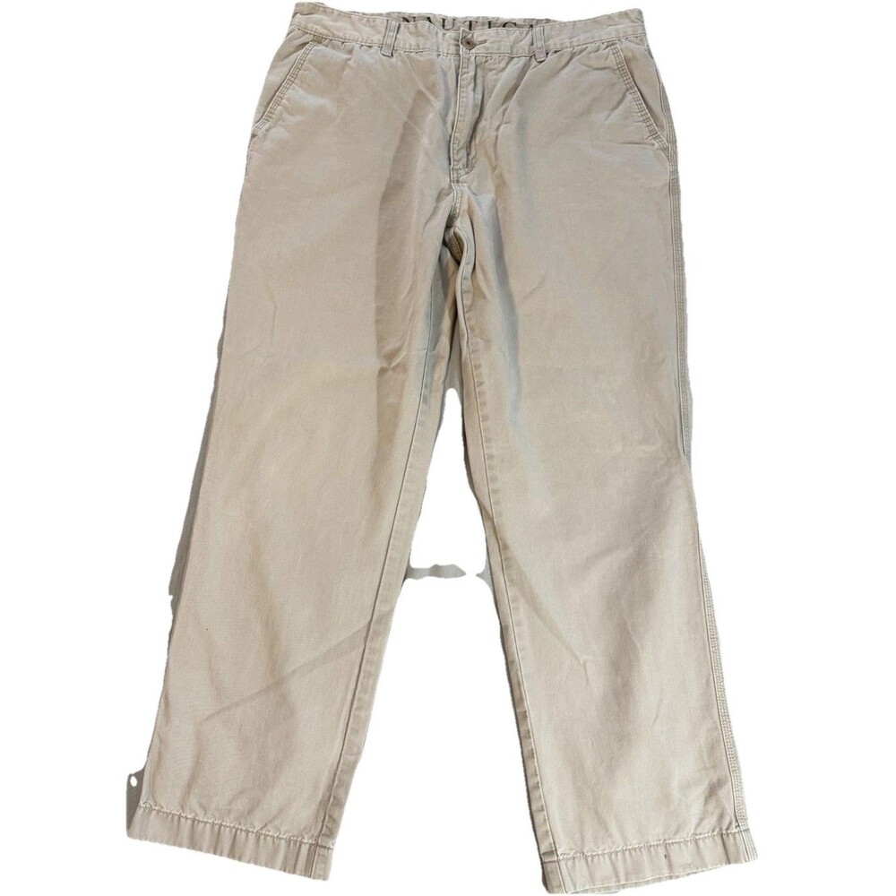 Nautica Mens Khaki Pants Size 38x32 Actual 38x29 Flat Front Flap Pockets Cotton